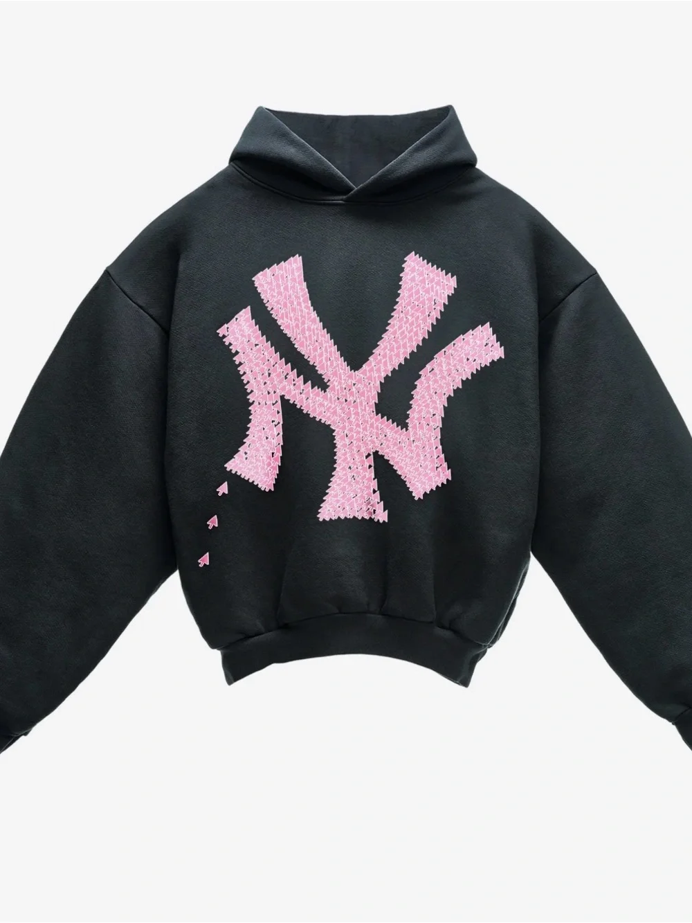Women's Black Crewneck Hoodie with Pink NY Logo